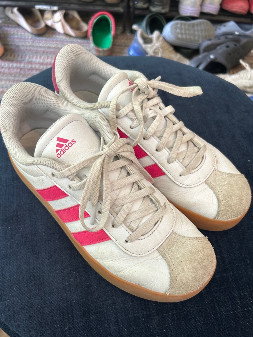 adidas White and Pink Low-Top Sneakers